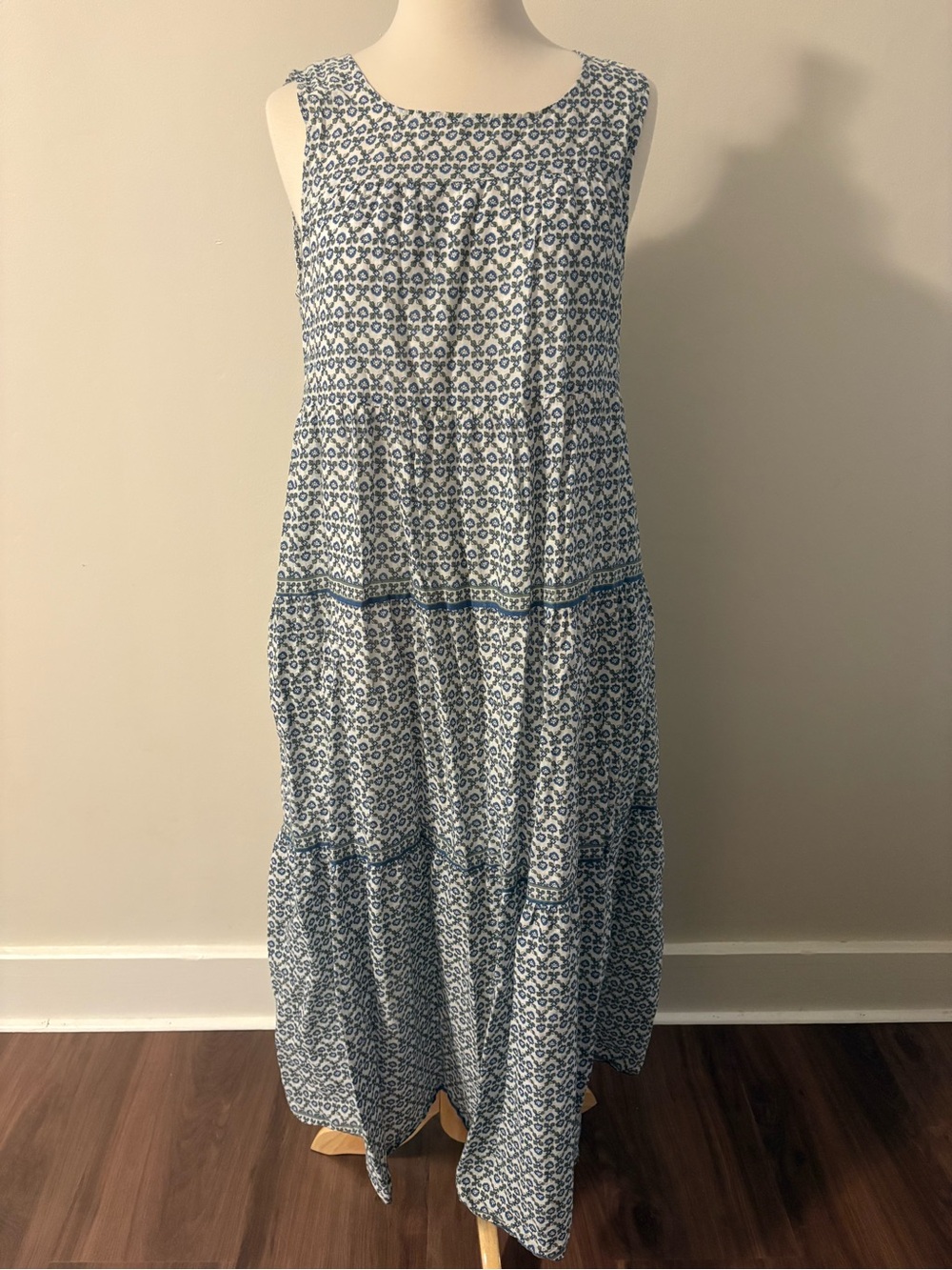 Max Studio Blue Floral Cocalico Print Tiered Dress | Size S